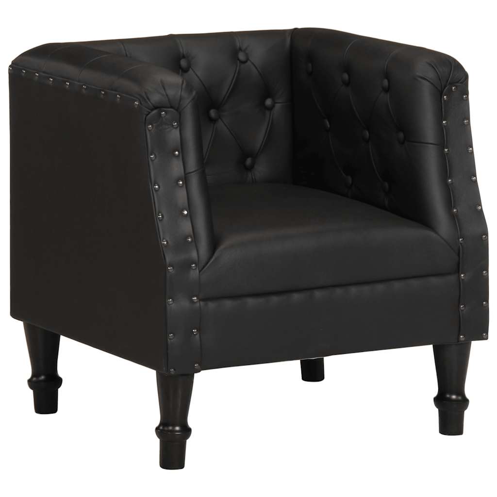 Fauteuil de Salon en Cuir Véritable Style Industriel-Noir-1-La-Fabrique-Industrielle