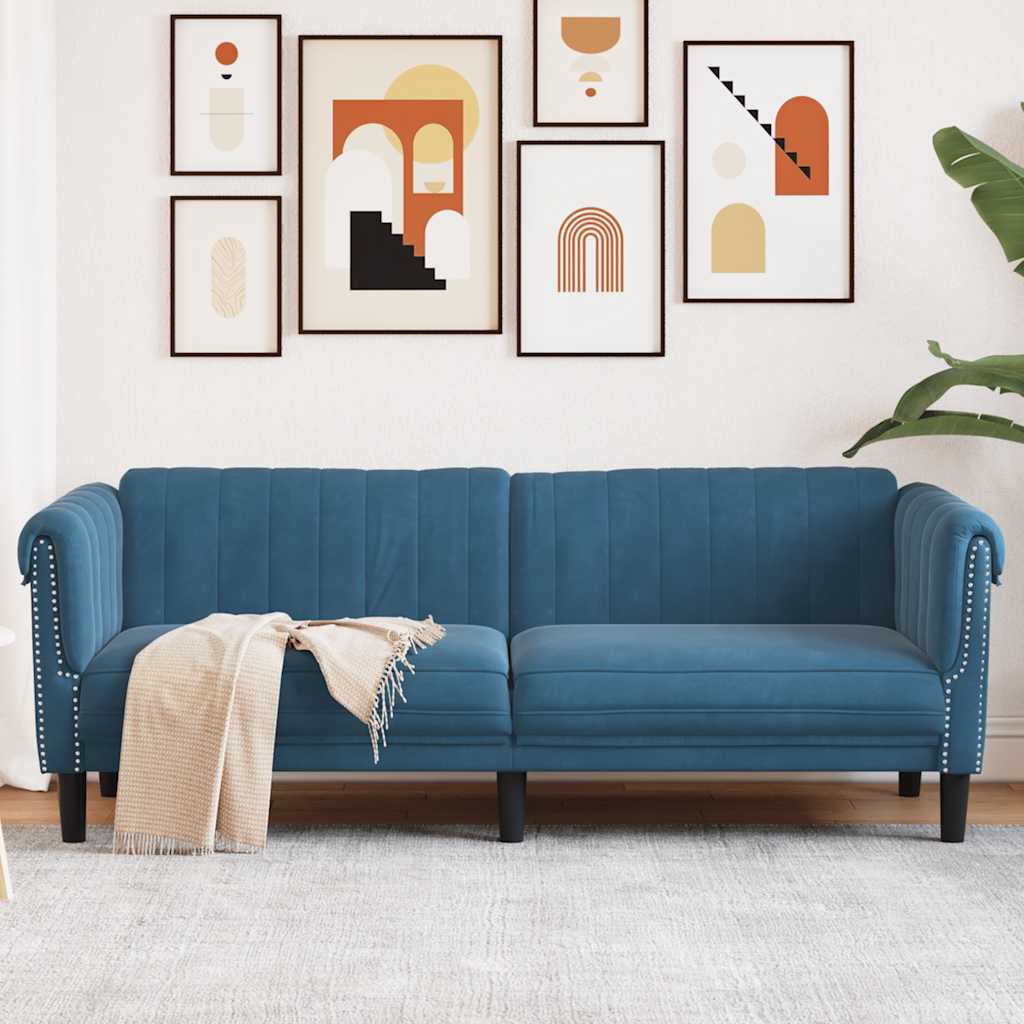 Fauteuil en Cuir Daim Style Industriel-Bleu-3 places-La-Fabrique-Industrielle