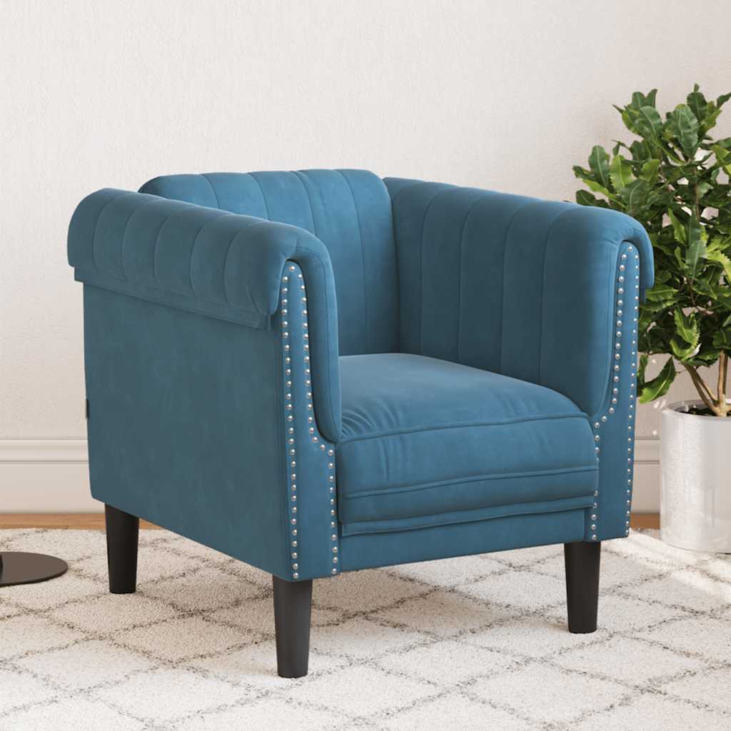 Fauteuil en Cuir Daim Style Industriel-Bleu-Canapé-La-Fabrique-Industrielle