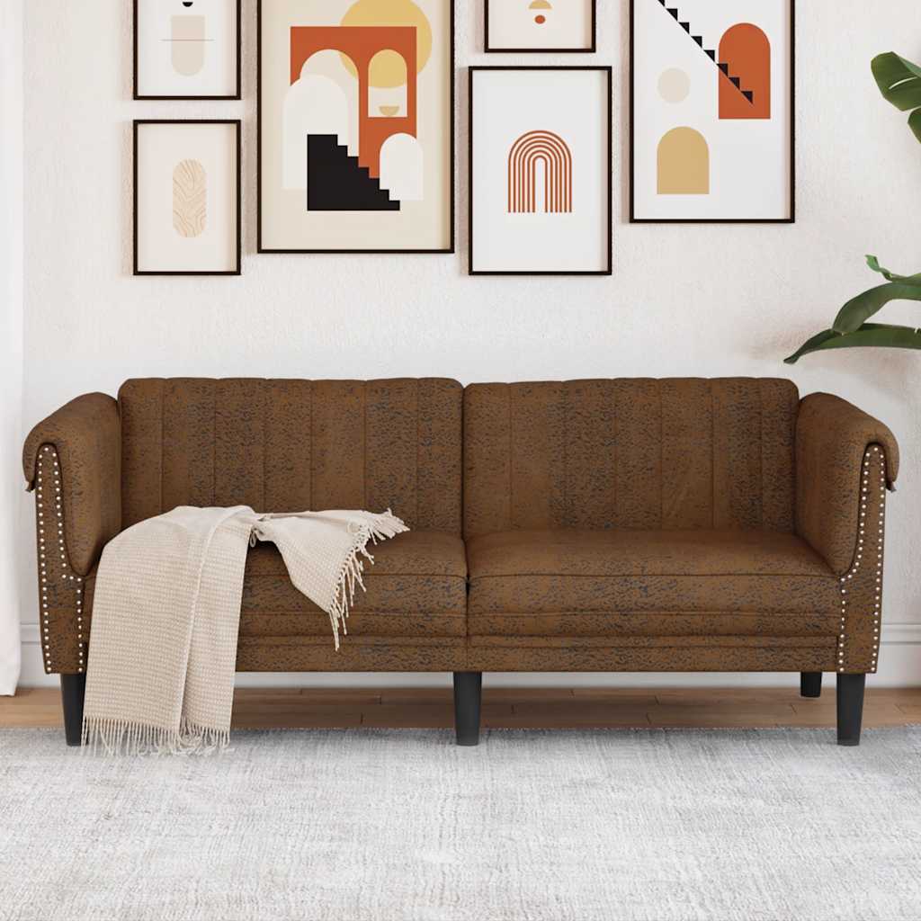 Fauteuil en Cuir Daim Style Industriel-Marron-2 places-La-Fabrique-Industrielle