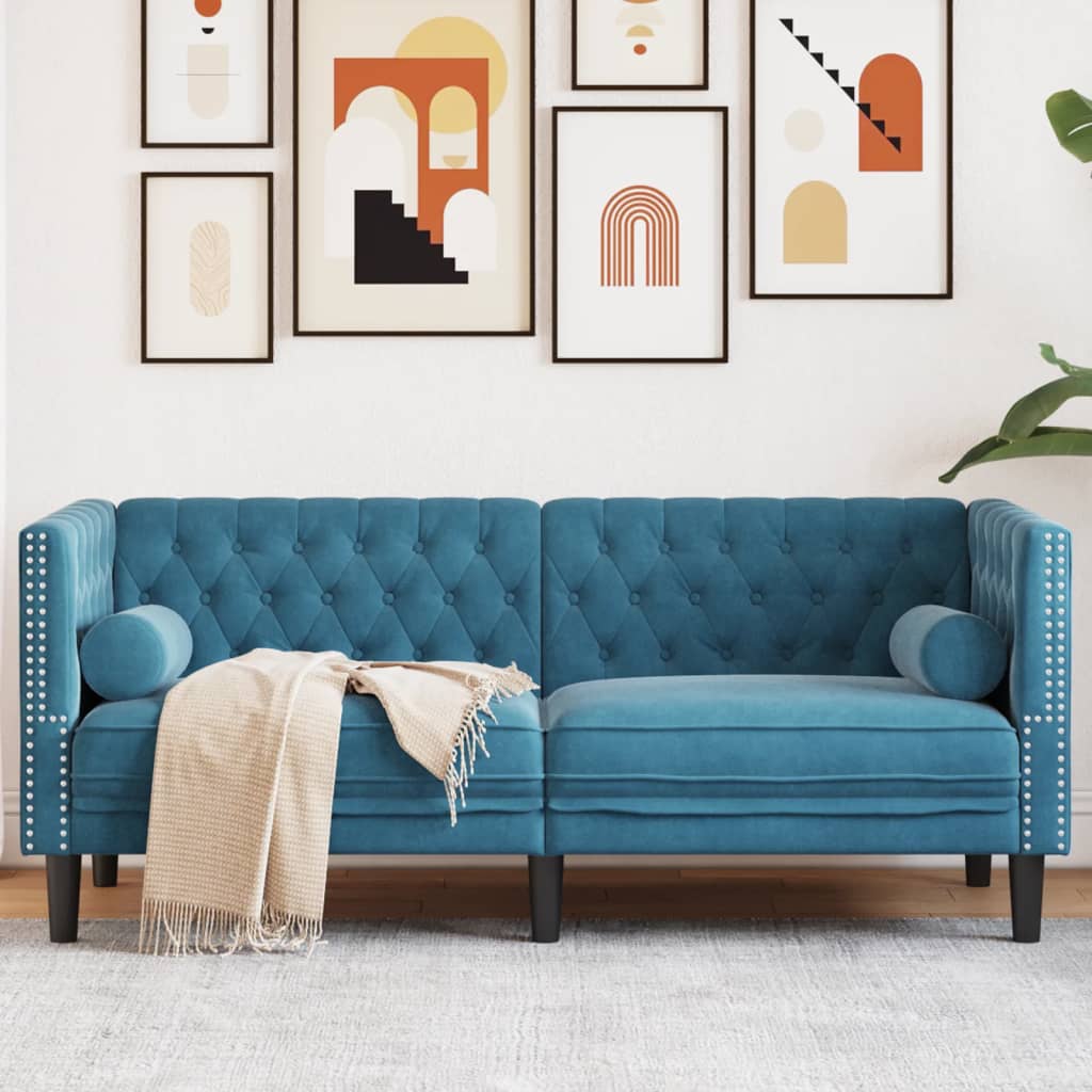 Fauteuil en Cuir Industriel Chesterfield-Bleu-2 places-La-Fabrique-Industrielle