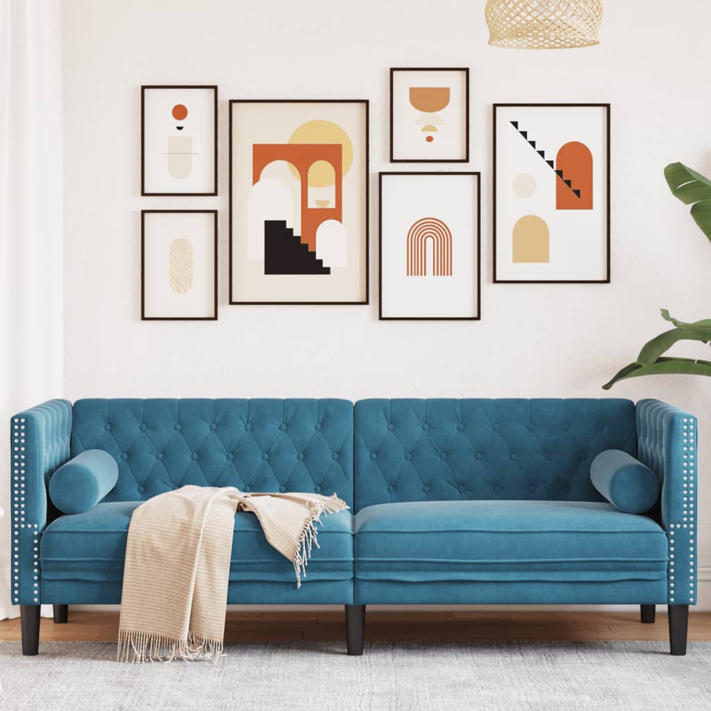 Fauteuil en Cuir Industriel Chesterfield-Bleu-3 places-La-Fabrique-Industrielle