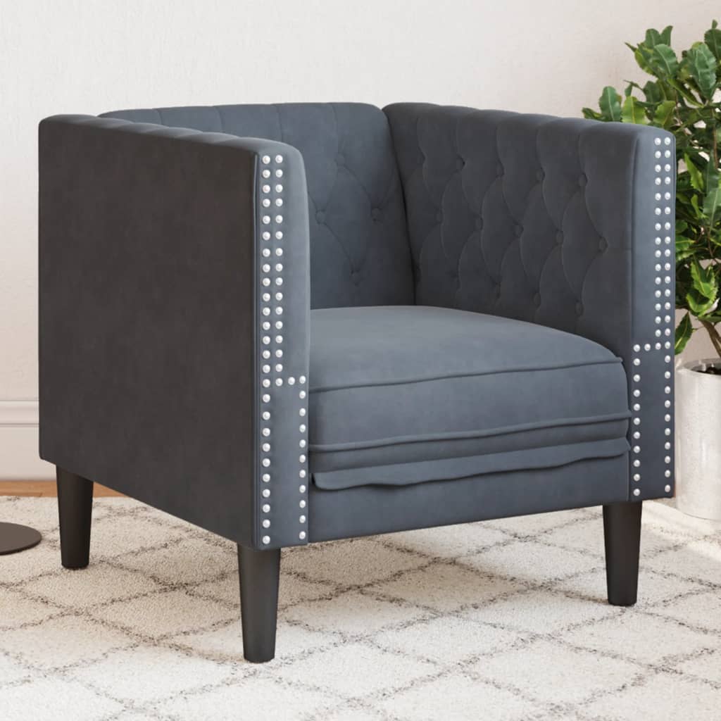 Fauteuil en Cuir Industriel Chesterfield-Gris foncé-1 place-La-Fabrique-Industrielle
