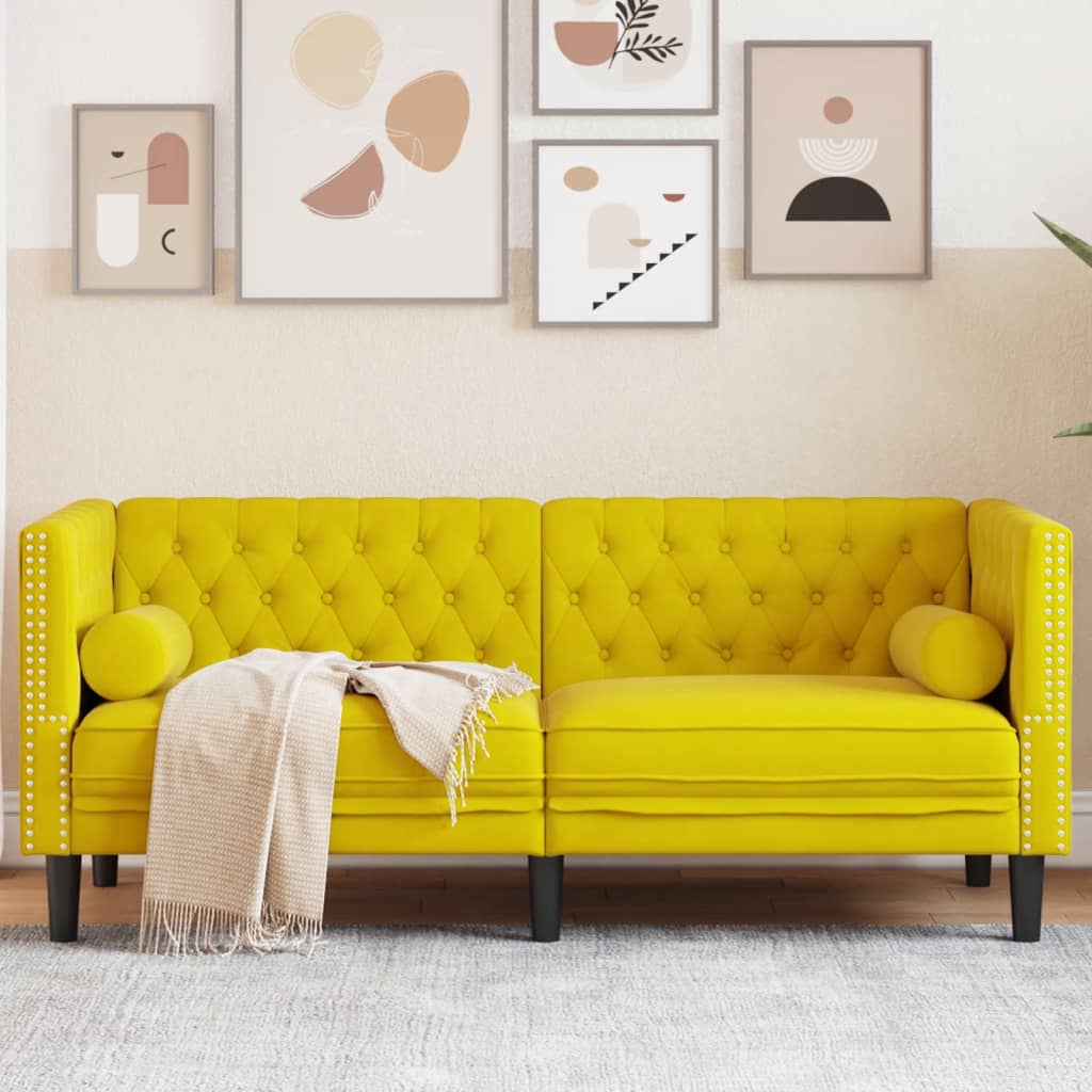 Fauteuil en Cuir Industriel Chesterfield-Jaune-2 places-La-Fabrique-Industrielle