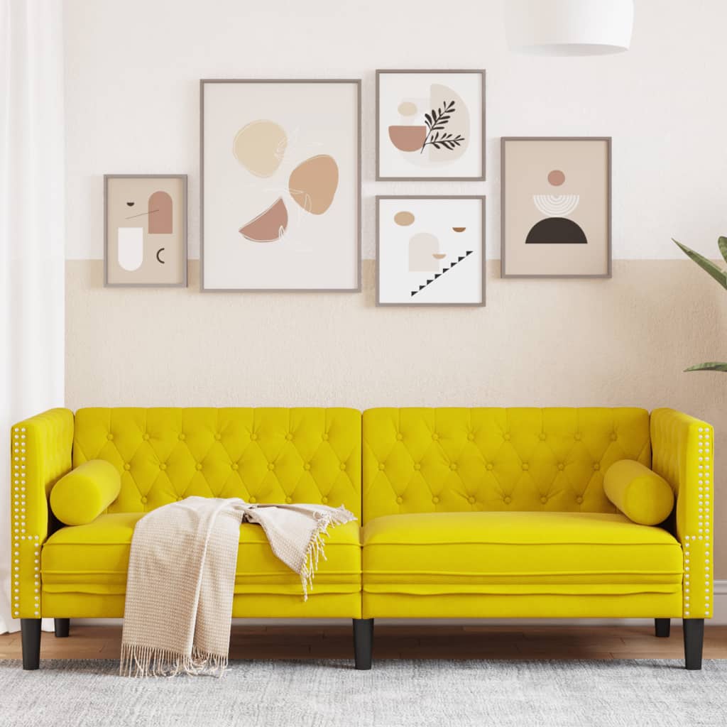 Fauteuil en Cuir Industriel Chesterfield-Jaune-3 places-La-Fabrique-Industrielle