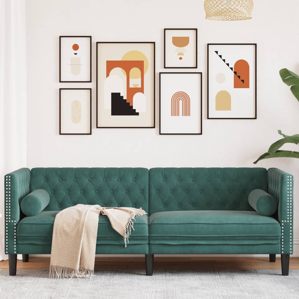 Fauteuil en Cuir Industriel Chesterfield-Vert foncé-3 places-La-Fabrique-Industrielle