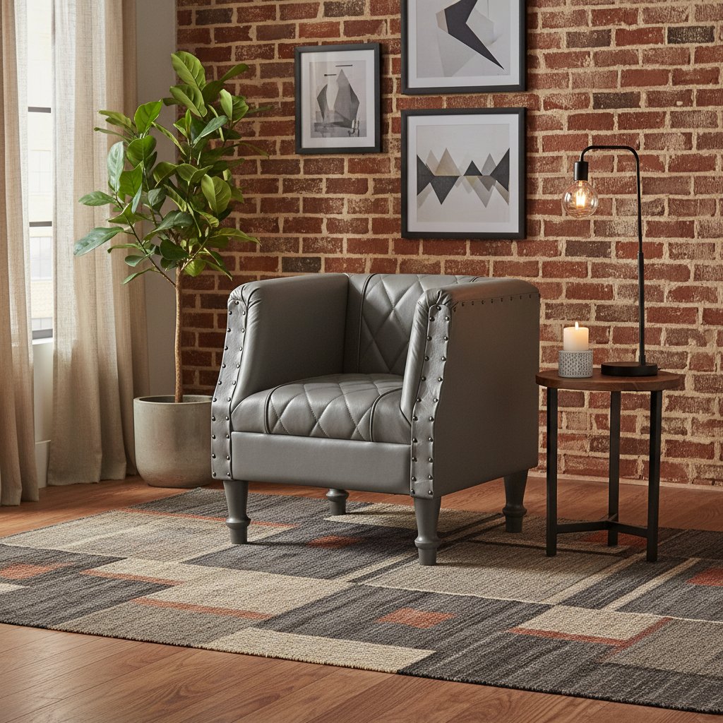 Fauteuil Cabriolet en Cuir et Bois de Manguier