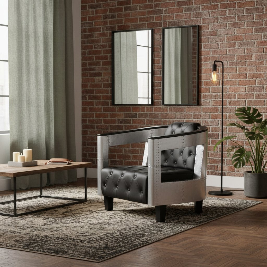 Fauteuil Club en Cuir Véritable Style Aviateur