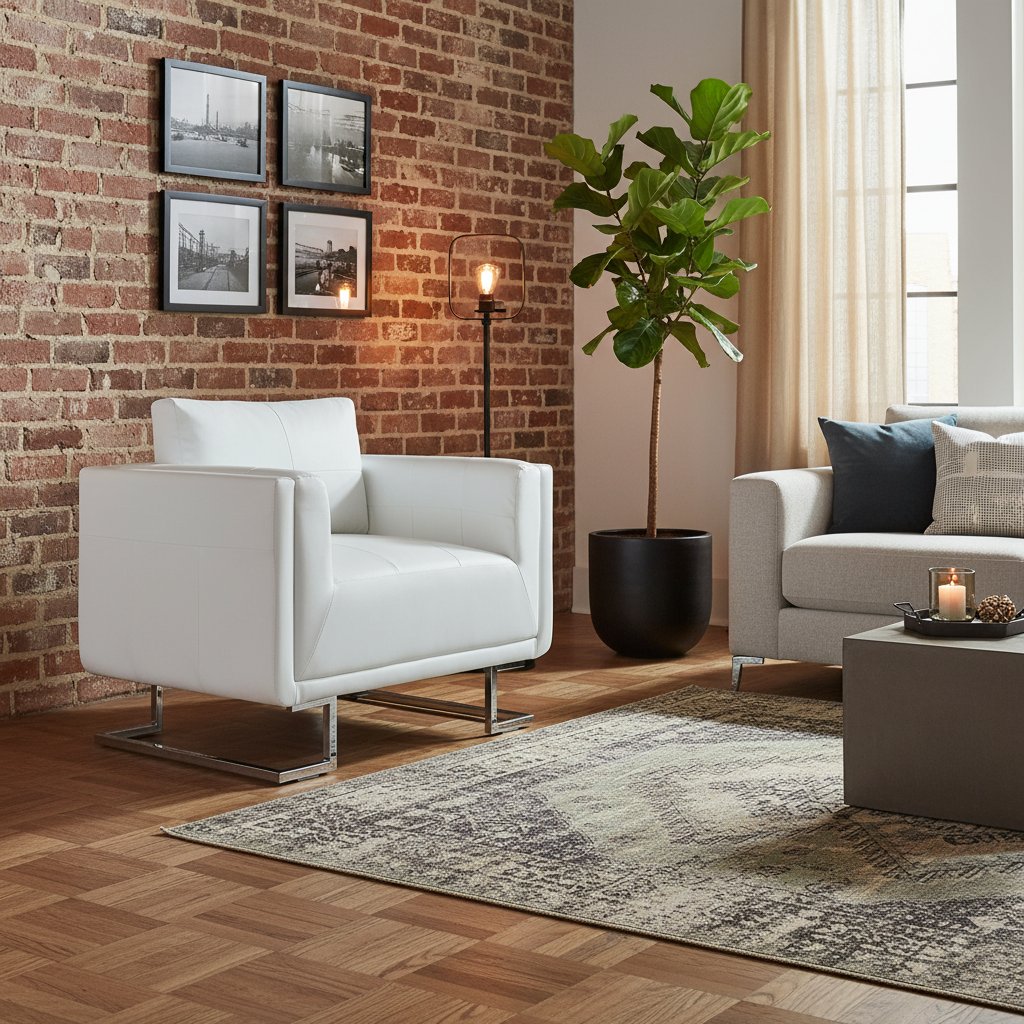 Fauteuil Industriel Blanc en Similicuir avec Pieds Chromés