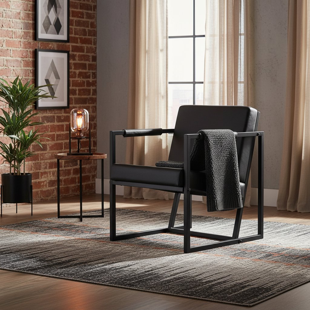 Fauteuil Industriel en Acier et Cuir Véritable