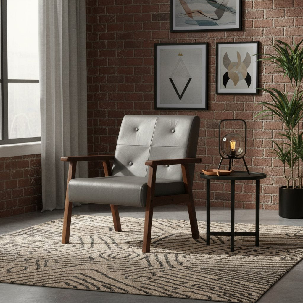 Fauteuil Industriel en Cuir et Bois