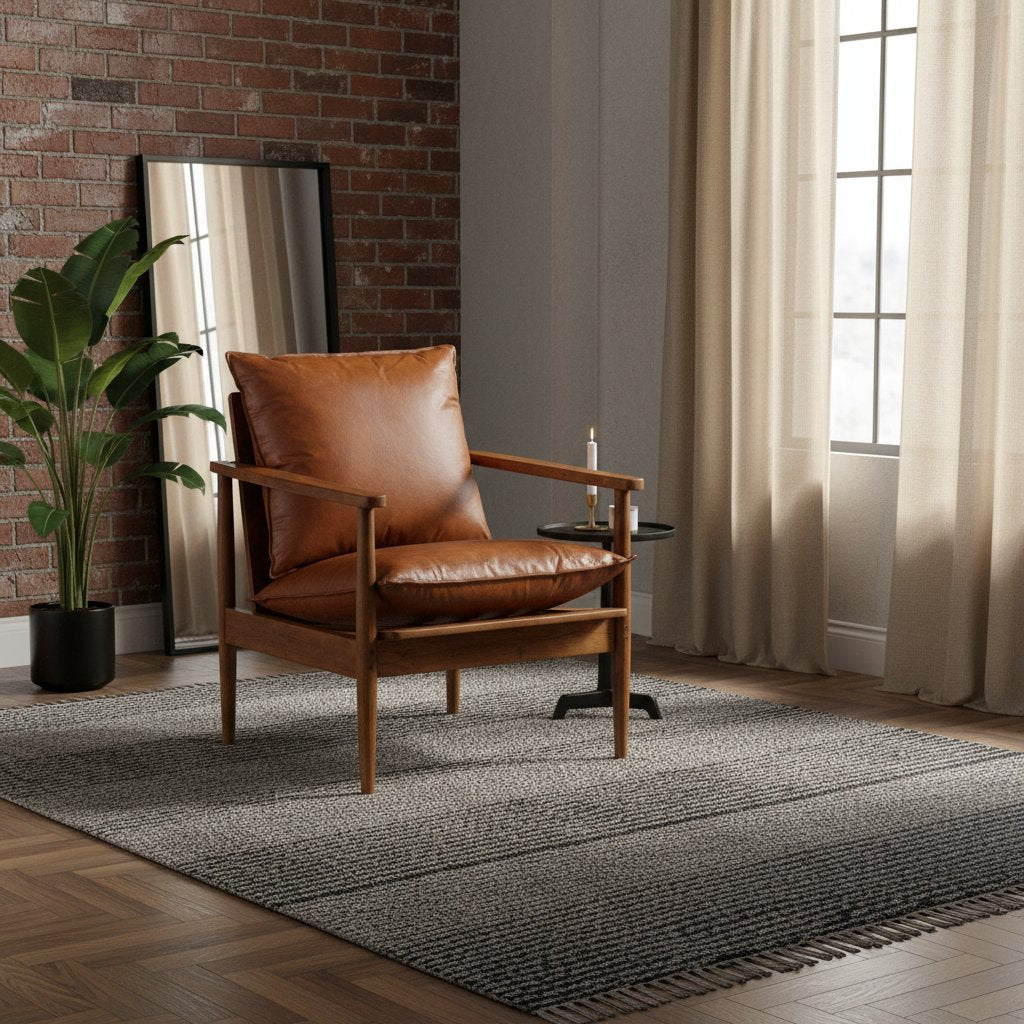 Fauteuil Industriel en Cuir et Bois Design