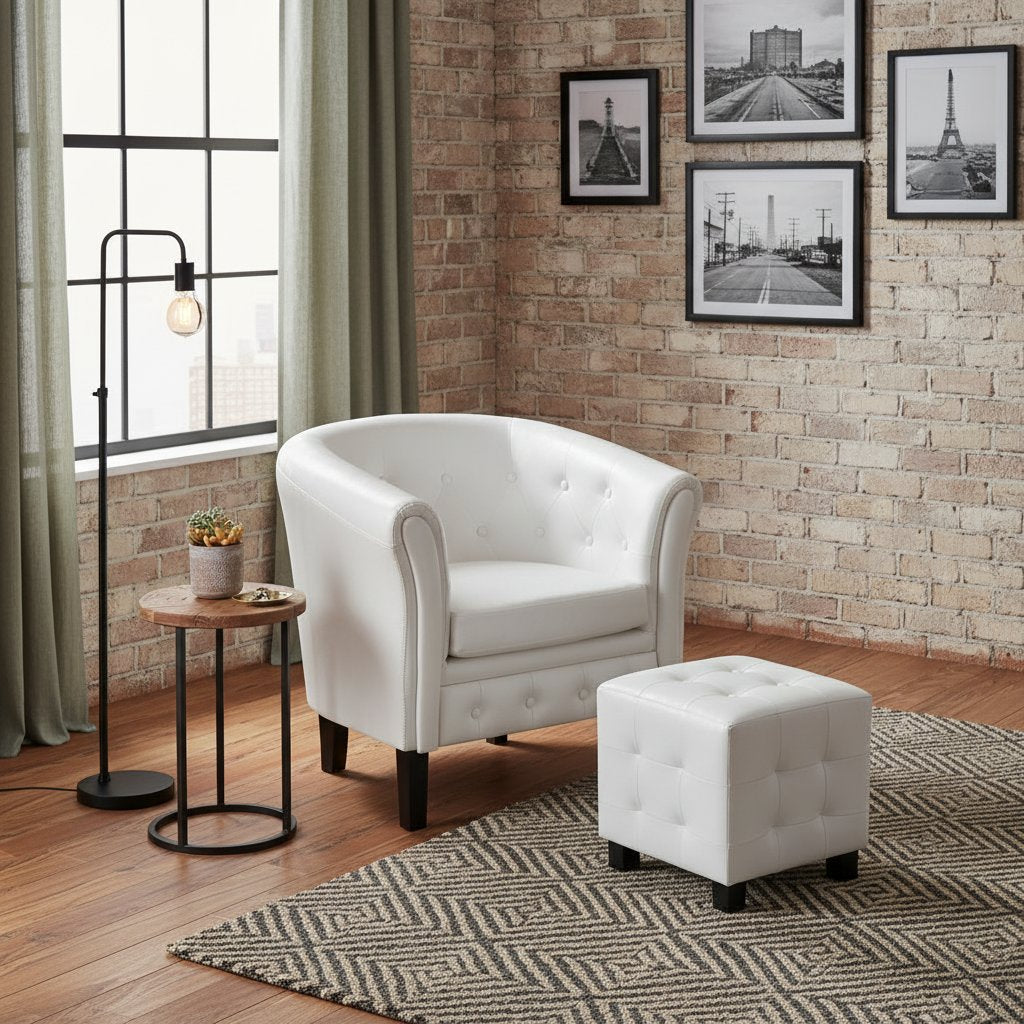 Fauteuil Industriel en Simili Cuir Blanc