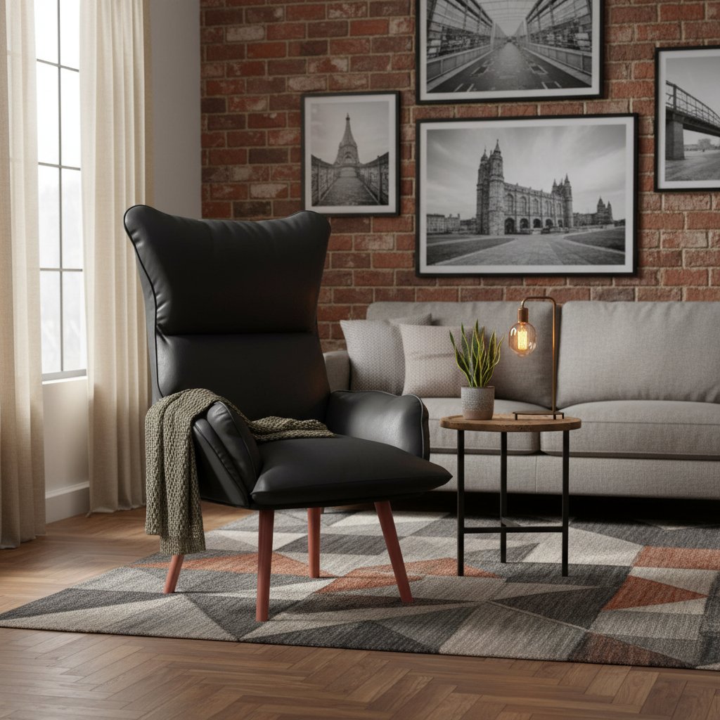 Fauteuil Relax Moderne en Faux Cuir et Bois