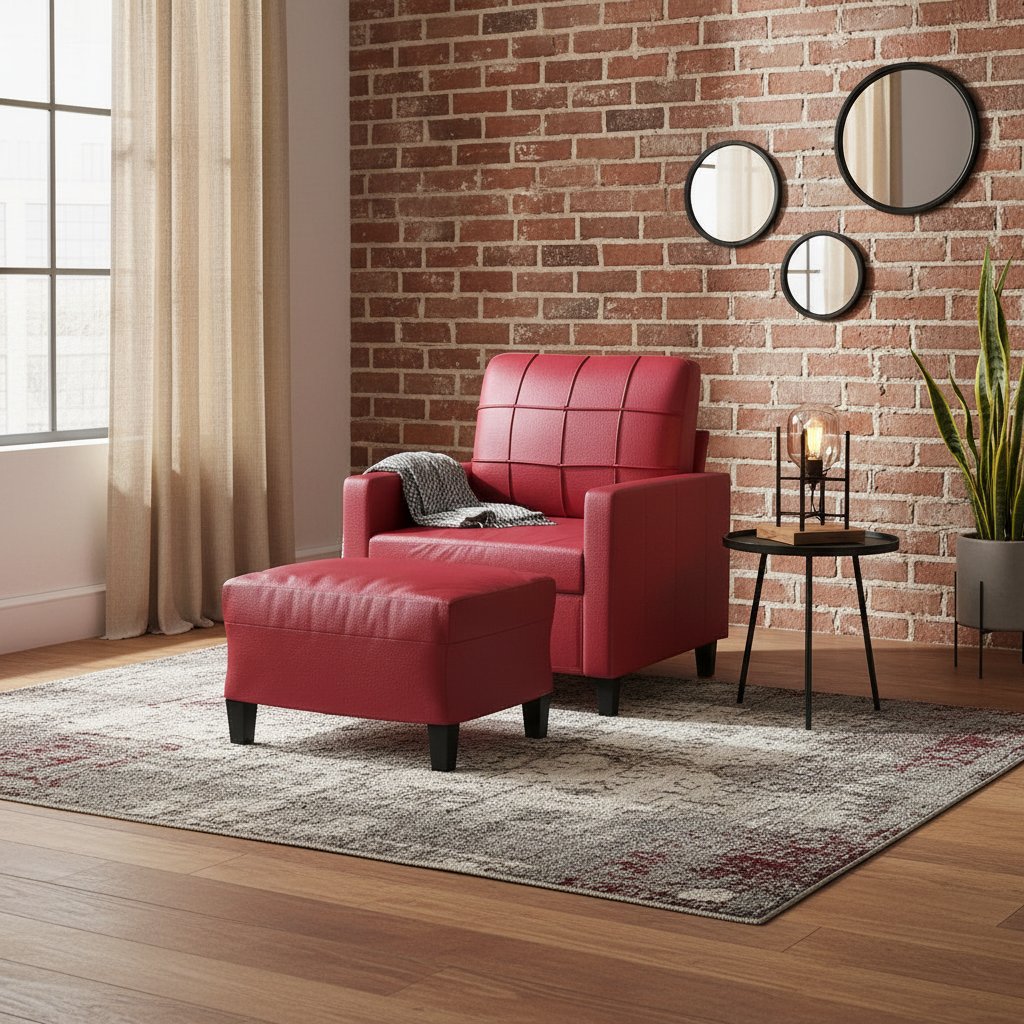 Fauteuil Salon Simili Cuir avec Repose-Pied
