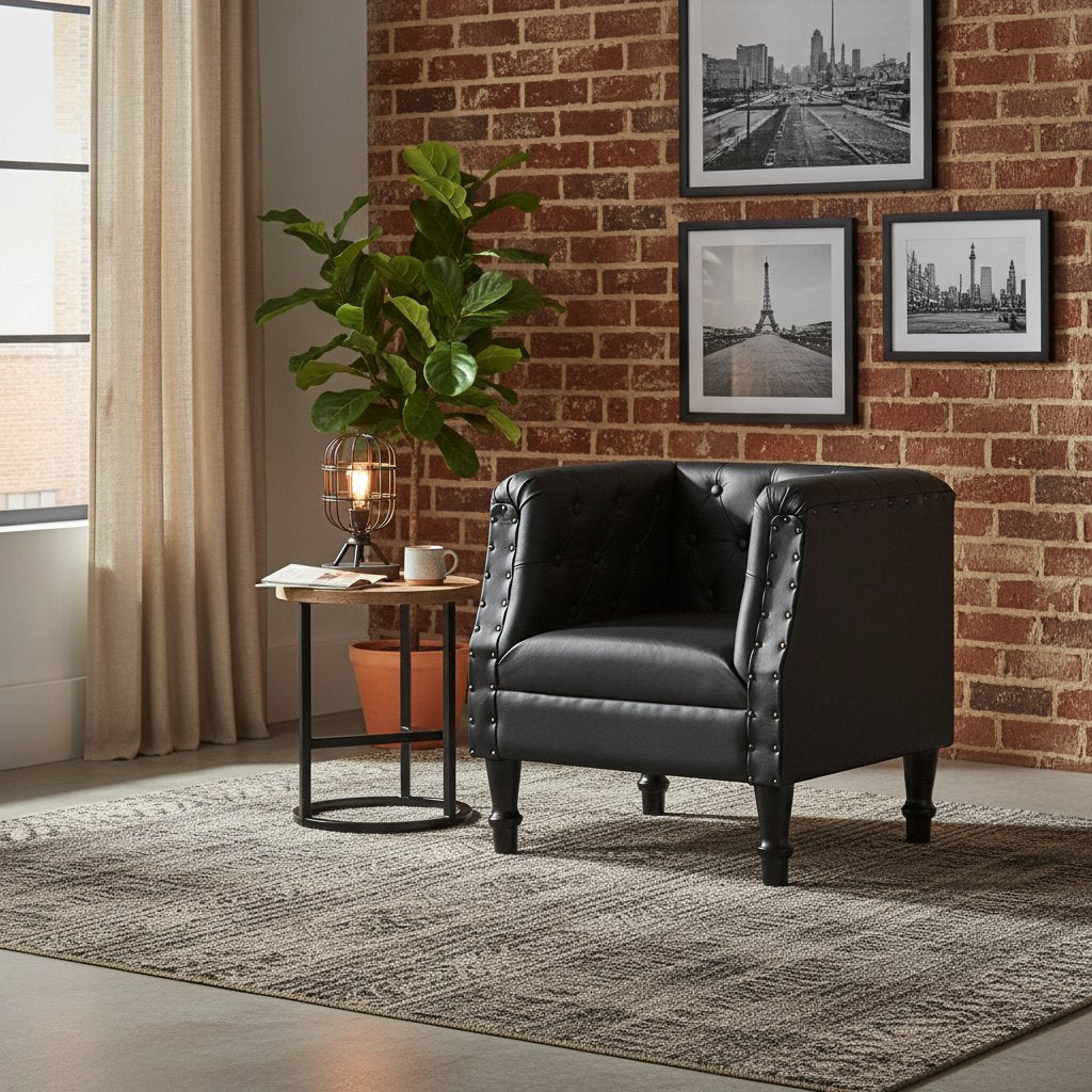 Fauteuil de Salon en Cuir Véritable Style Industriel
