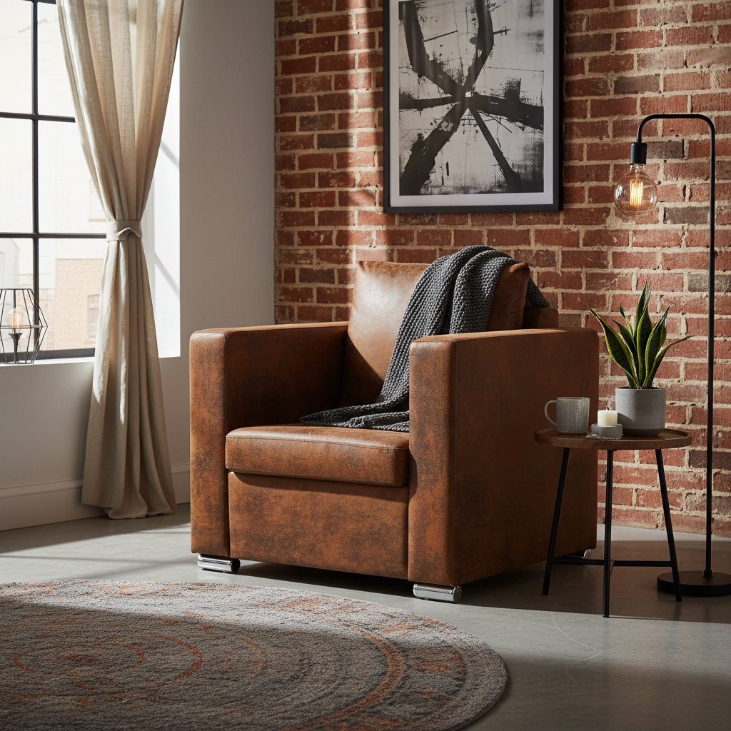 Fauteuil en Similicuir Marron Type Industriel