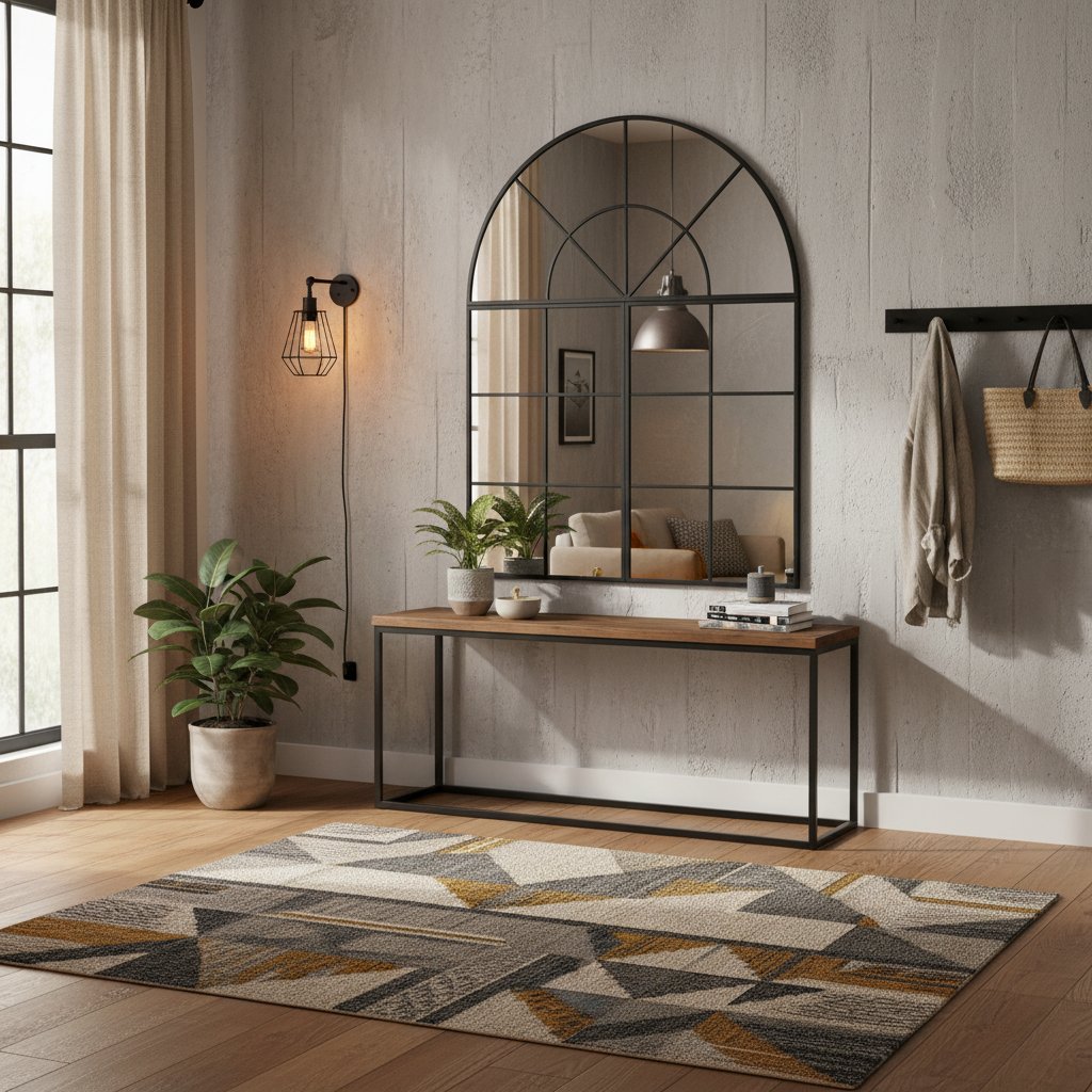 Grand Miroir Industriel en Fer Noir