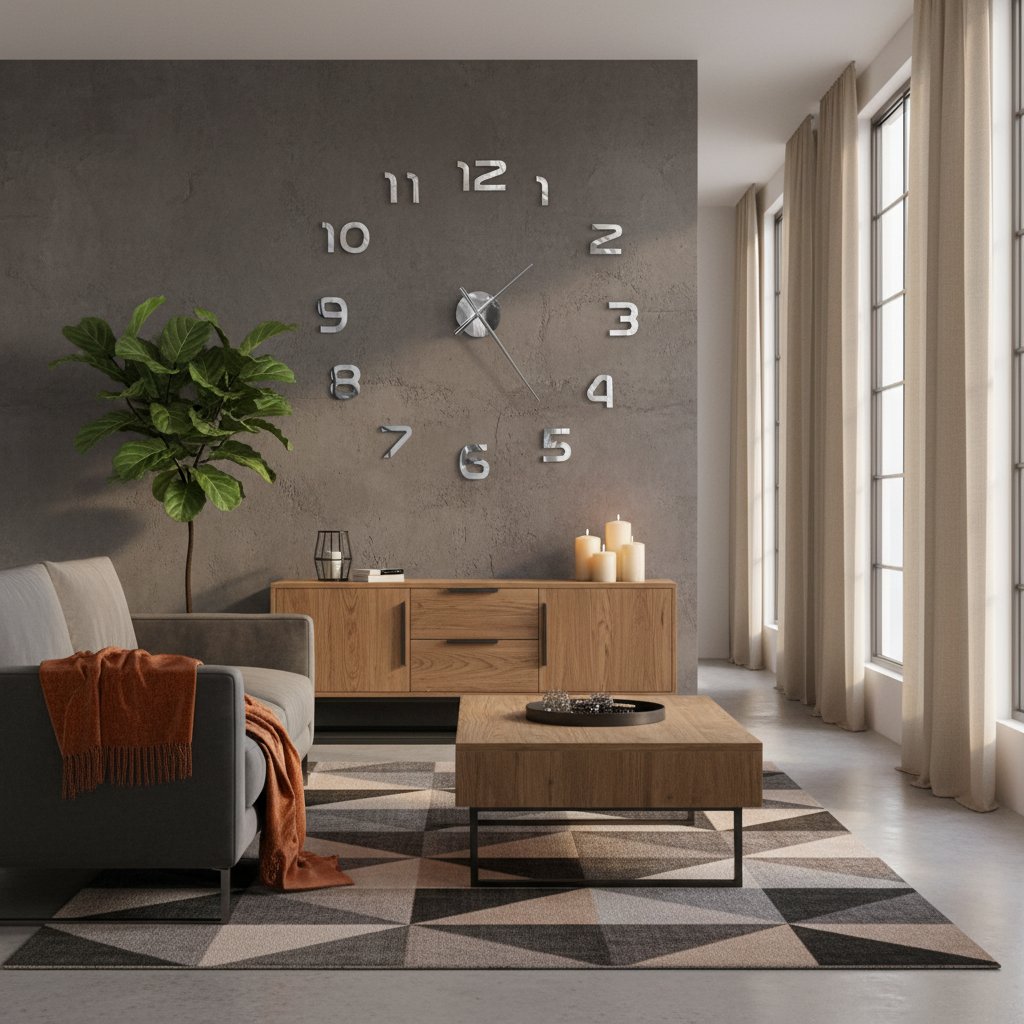 Grosse Horloge Industrielle 3D en Argent Brillant