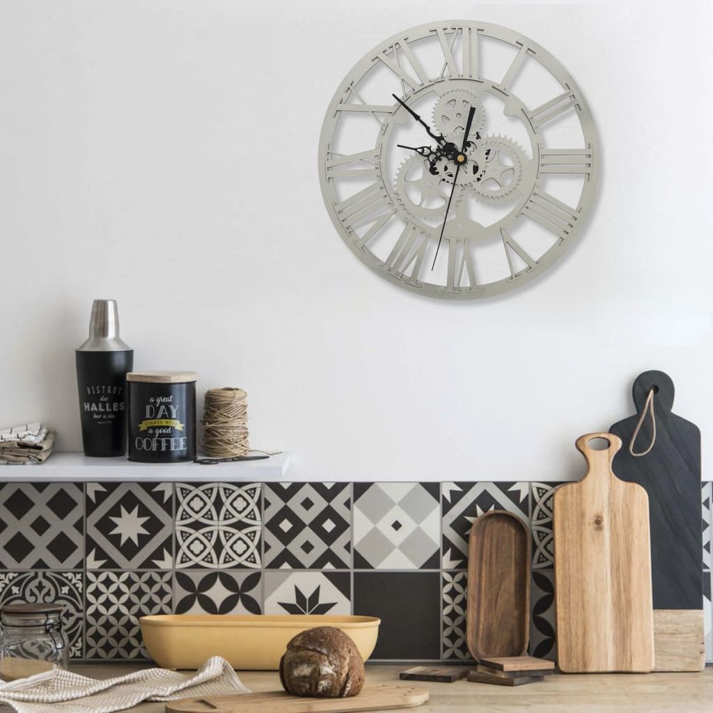 Horloge Murale Industrielle avec Engrenages-Argent-La-Fabrique-Industrielle