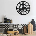 Horloge Murale Industrielle avec Engrenages-Noir-La-Fabrique-Industrielle