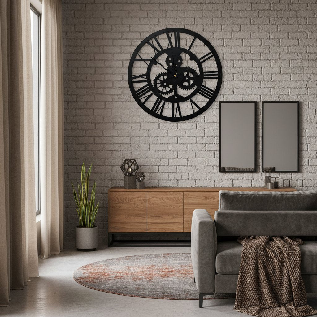 Horloge Murale Industrielle avec Engrenages