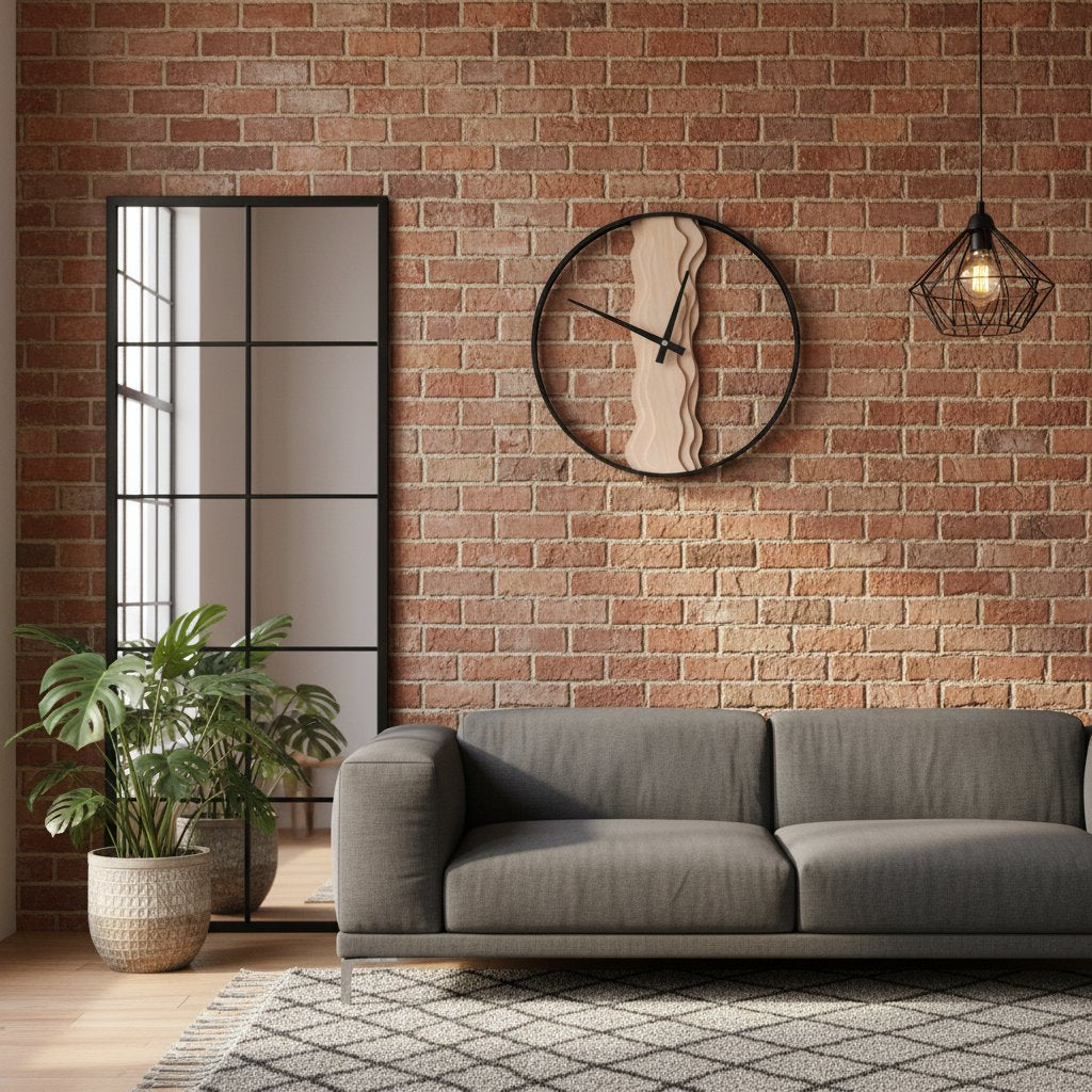 Horloge Murale en Bois et Métal Noir Industriel