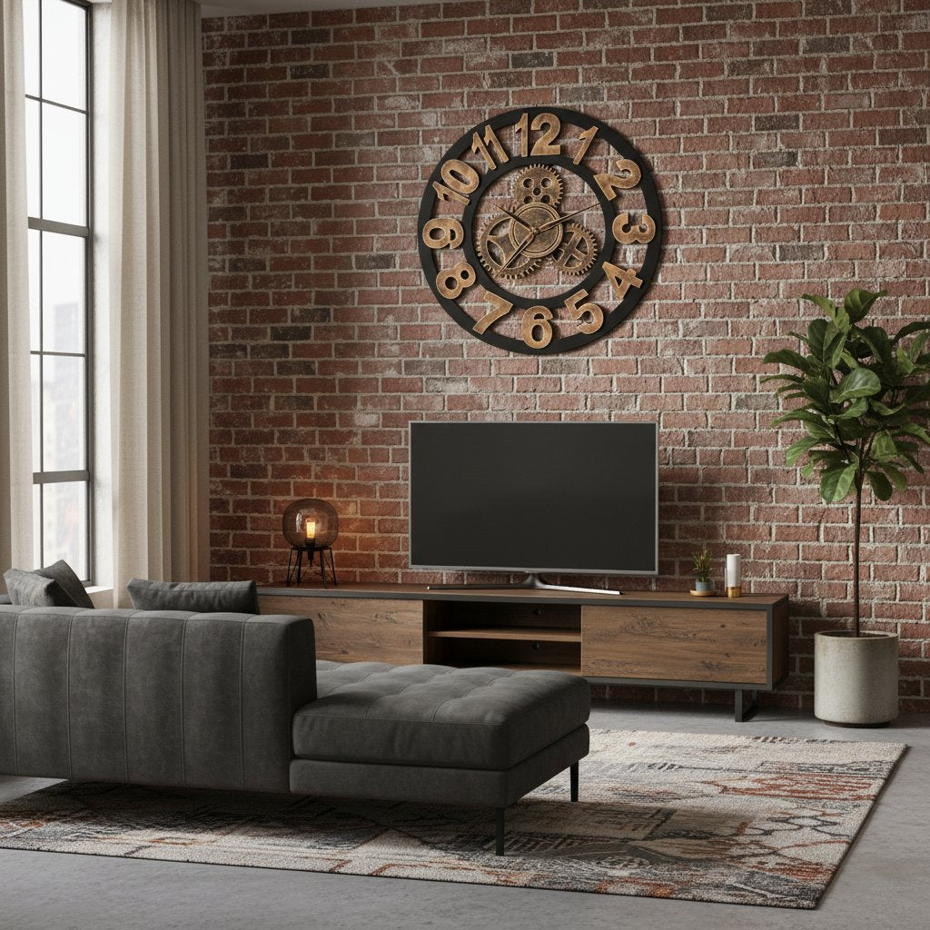 Horloge au Style Industriel en Métal Doré et Noir