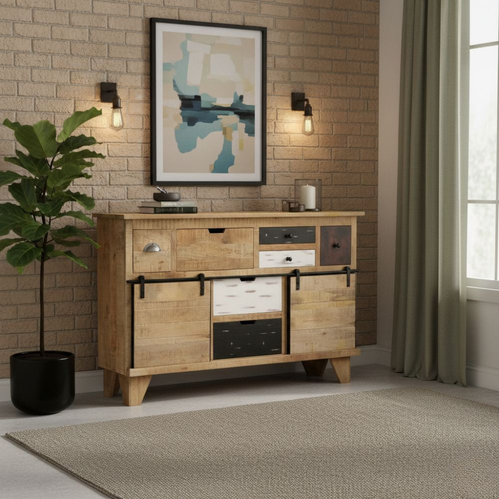 Buffet Élégant en Bois de Manguier et Métal