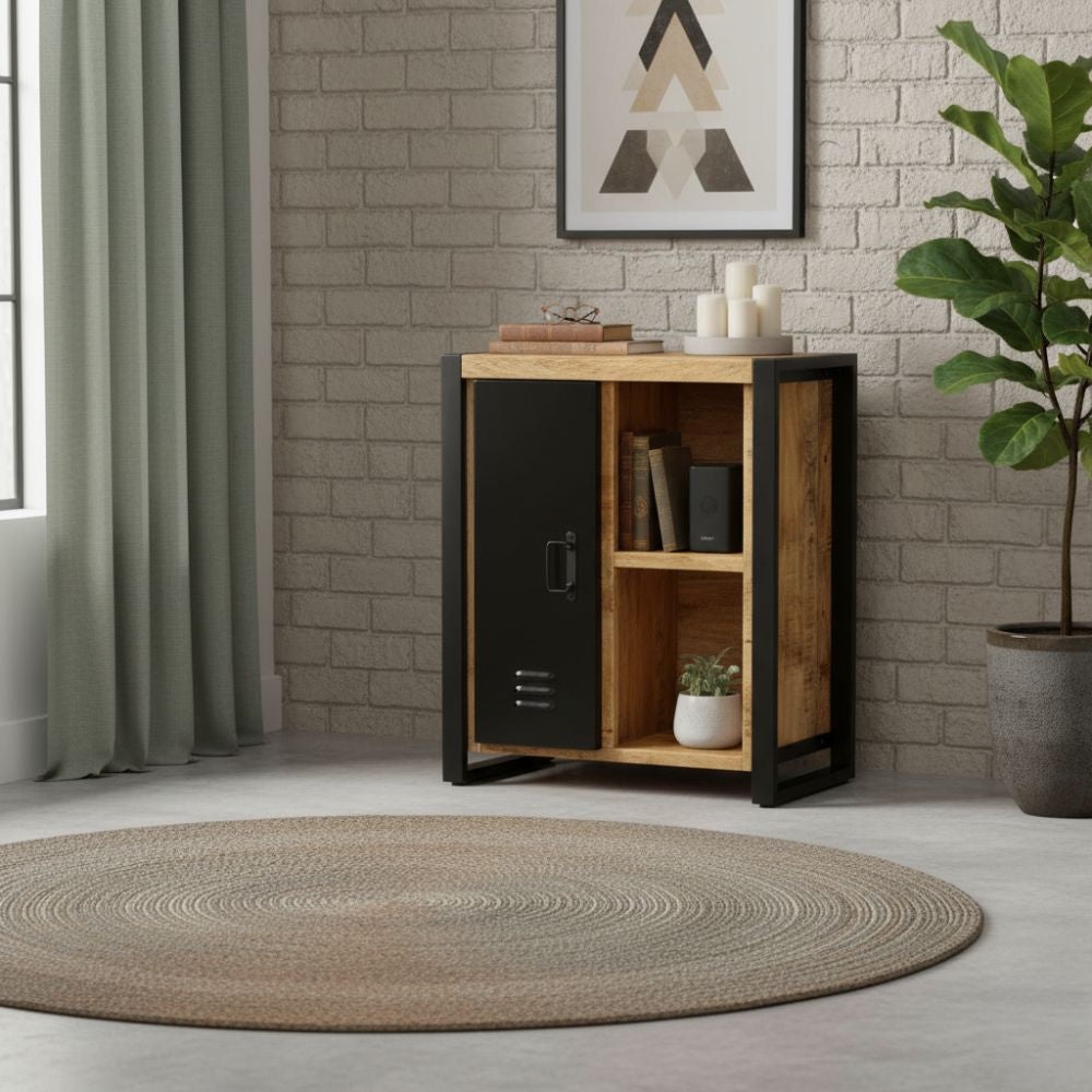 Buffet Indus en Bois Clair et Noir