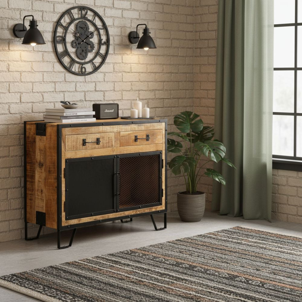 Buffet Industriel en Bois de Manguier et Fer