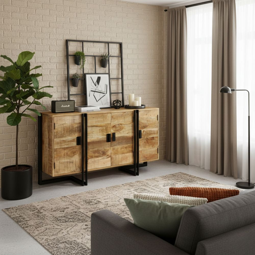 Buffet Style Industriel en Bois de Manguier