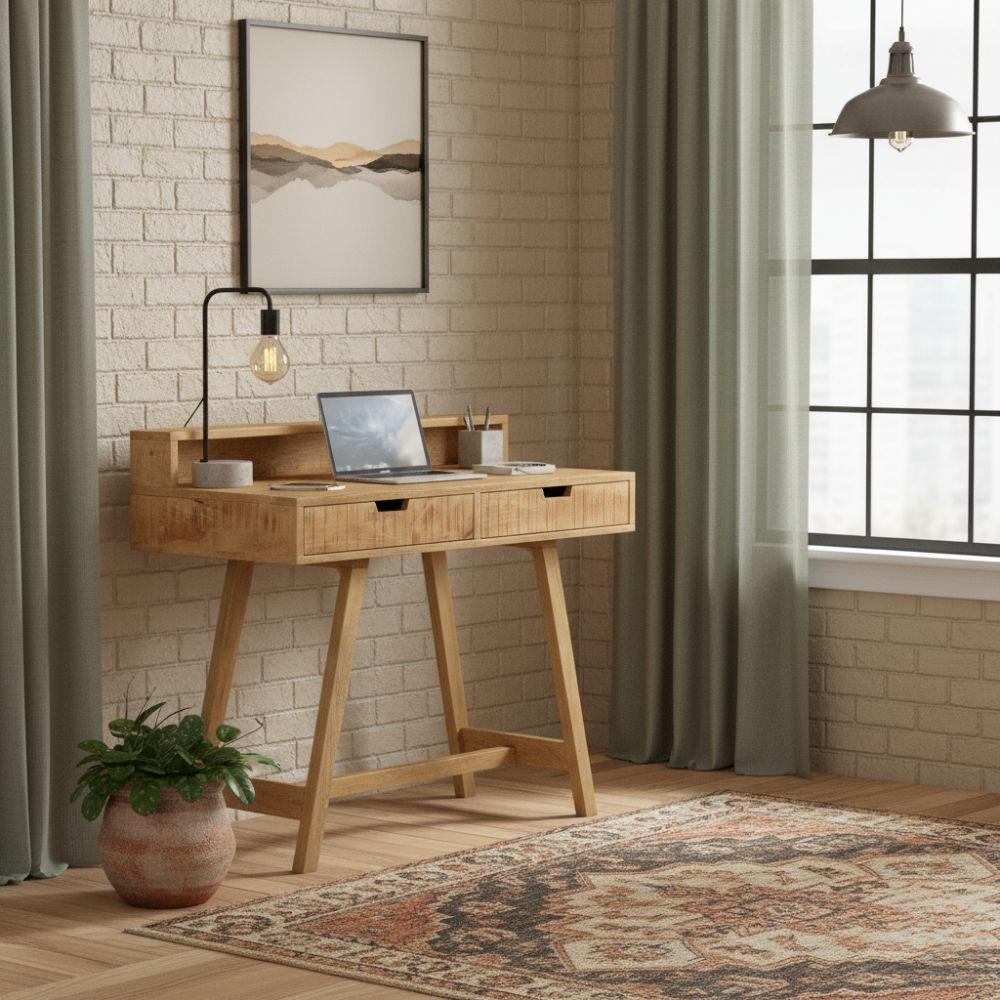 Bureau Industriel Style Tréteau en Bois de Manguier