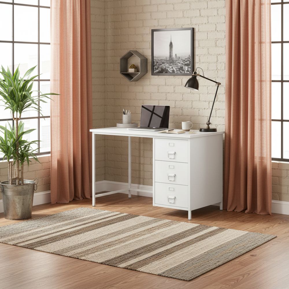 Bureau Industriel avec Tiroirs en Acier