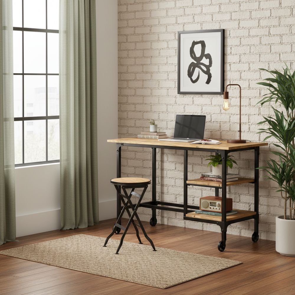 Bureau Industriel en Bois/Métal avec Rangement