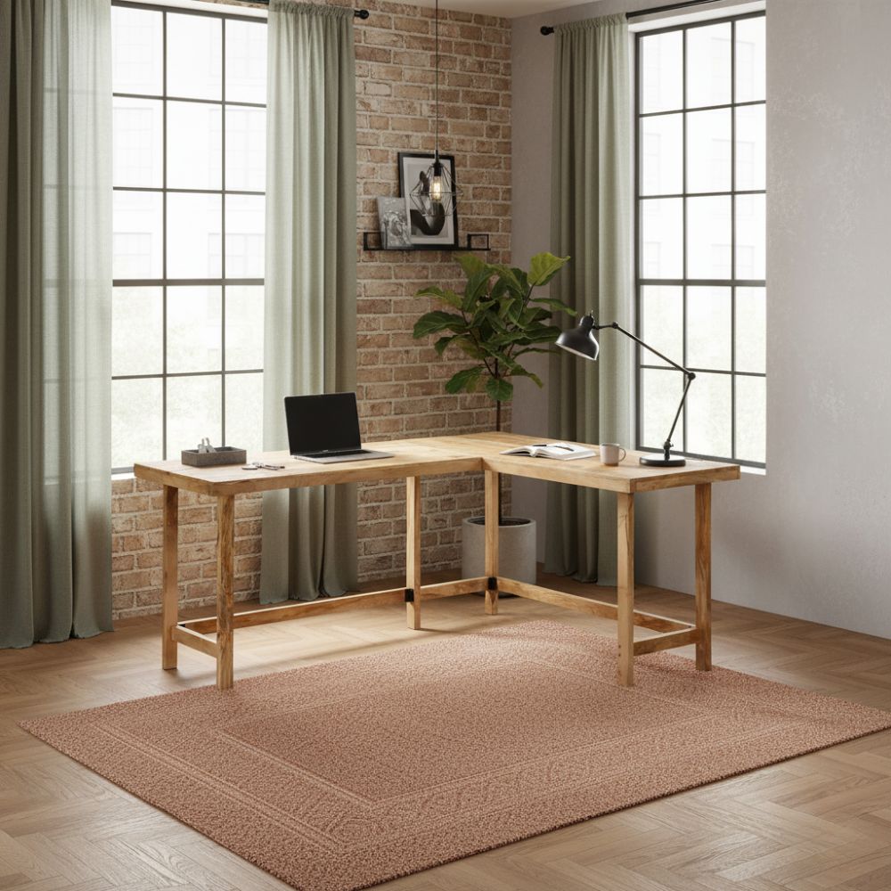 Bureau d'Angle en Bois Clair Industriel