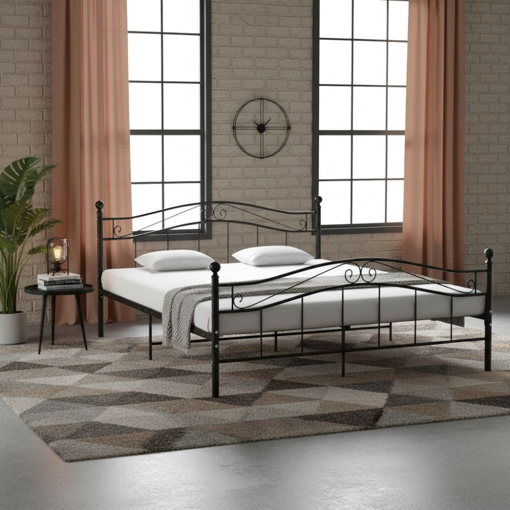 Cadre de Lit 2 Personnes en Métal Industriel