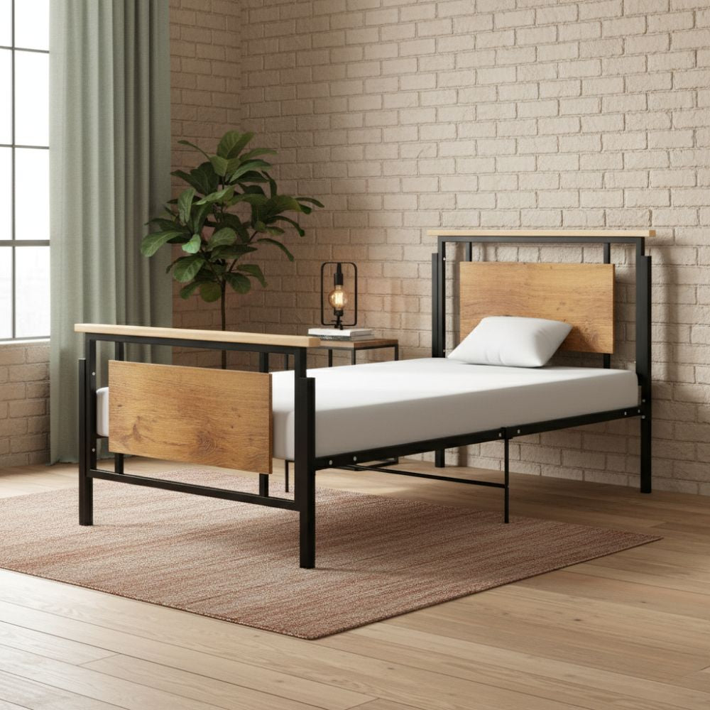 Cadre de Lit Élégant en Bois et Métal