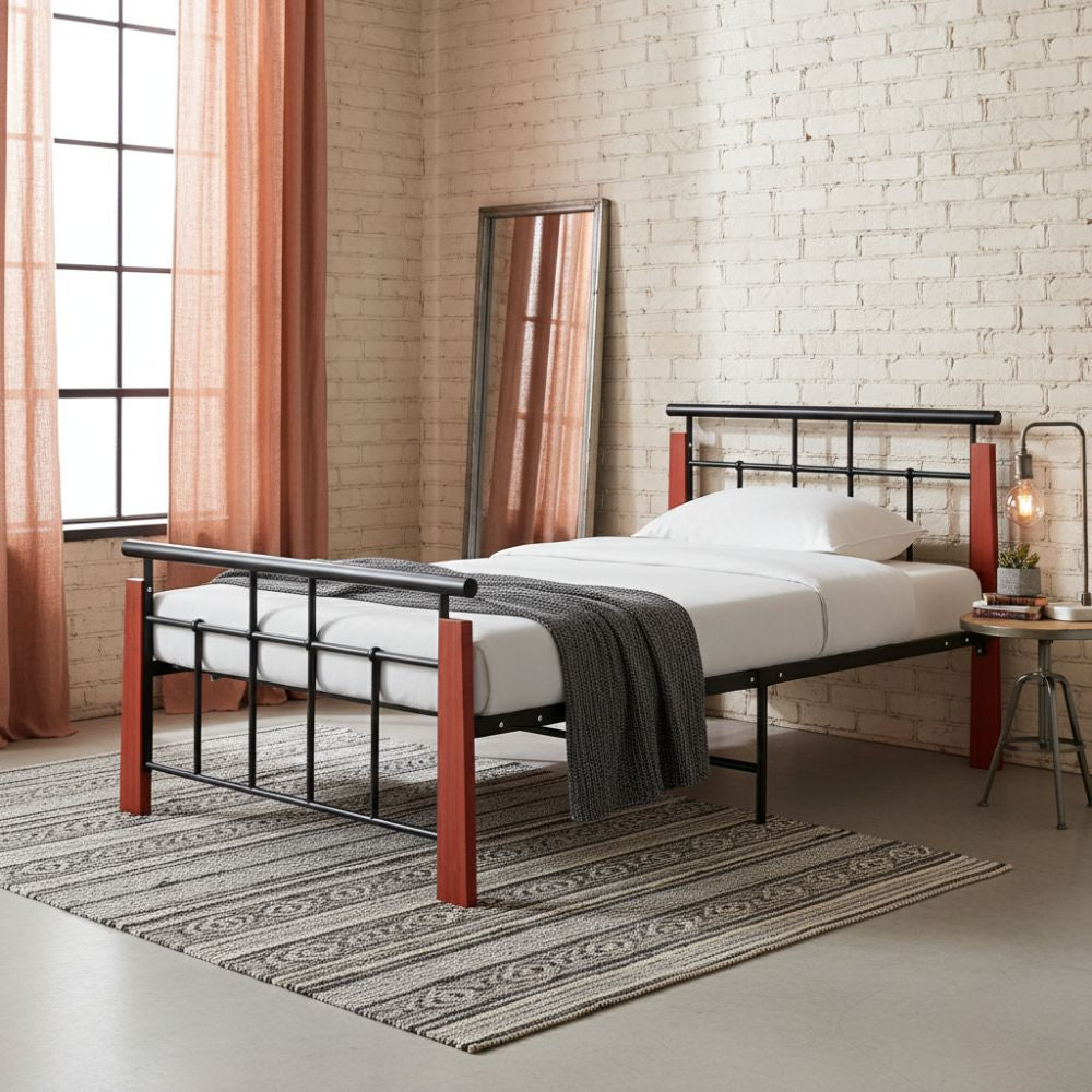 Cadre de Lit Industriel en Métal et Bois 90x200