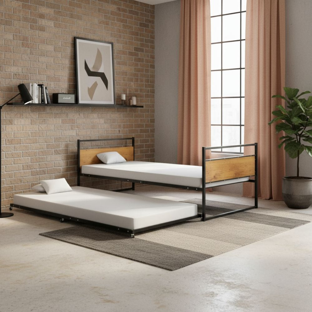 Cadre de Lit Simple en Métal Industriel