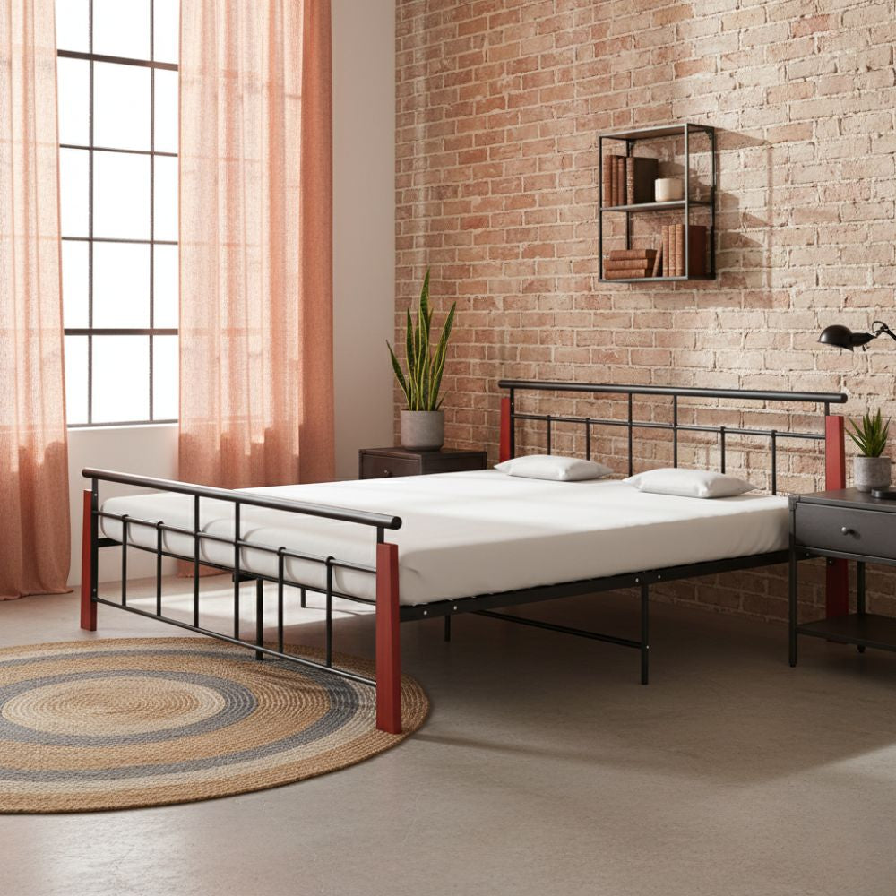 Cadre de Lit en Bois et Métal Style Industriel