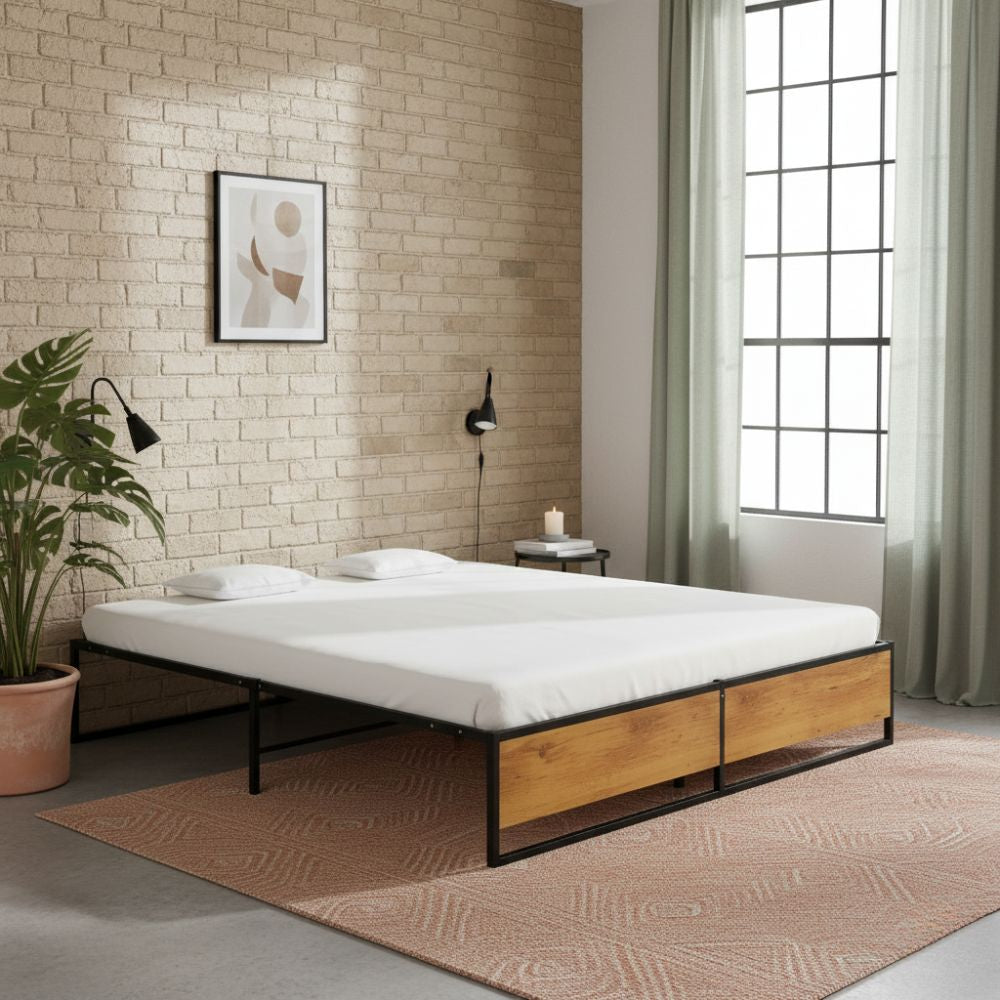 Cadre de Lit en Métal Noir Style Industriel