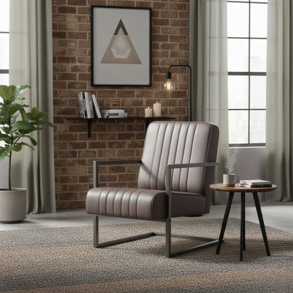 Chaise Cantilever Industrielle en Cuir