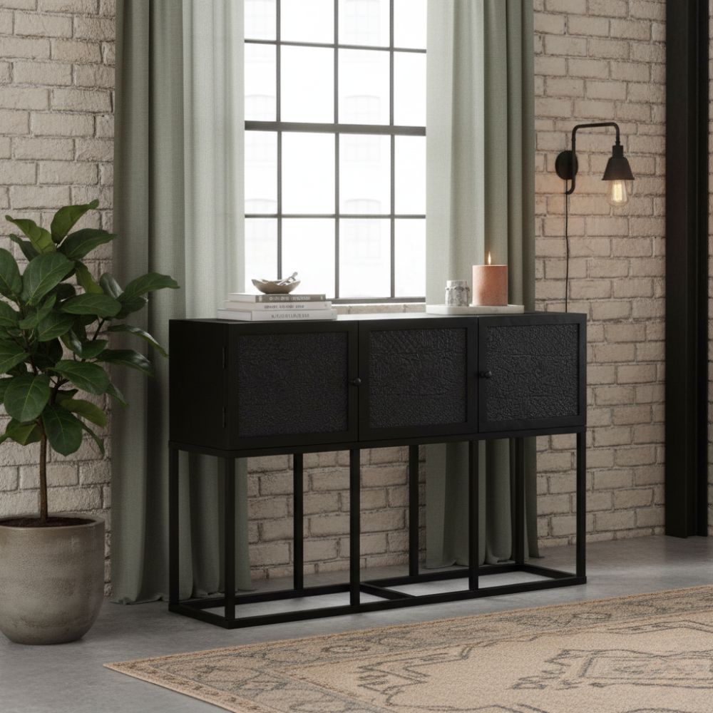 Chiffonnier Industriel Noir en Bois et Acier