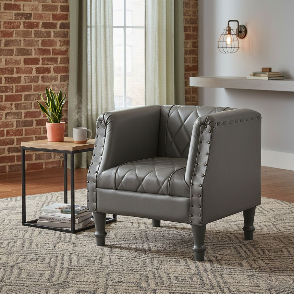 Fauteuil Cabriolet en Cuir et Bois de Manguier