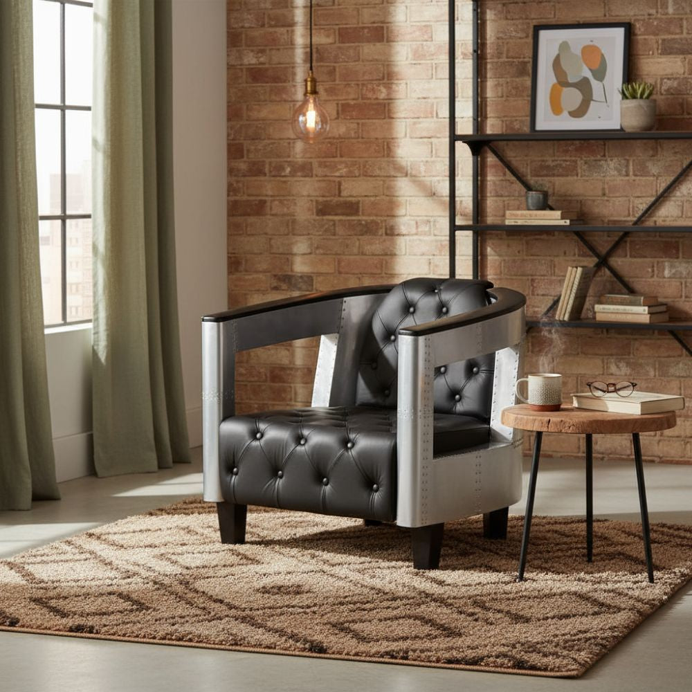 Fauteuil Club en Cuir Véritable Style Aviateur