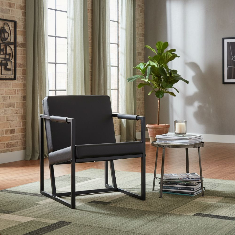 Fauteuil Industriel en Acier et Cuir Véritable