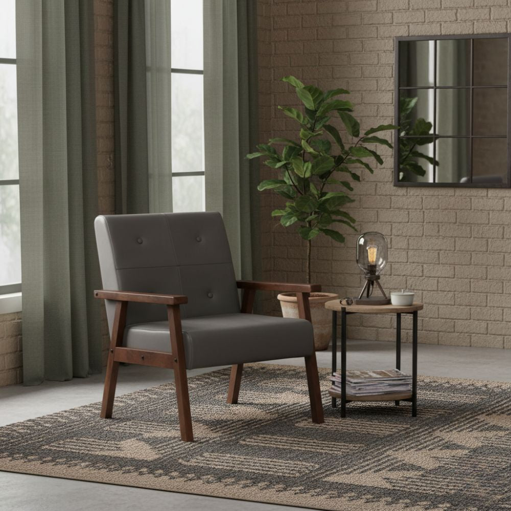 Fauteuil Industriel en Cuir et Bois