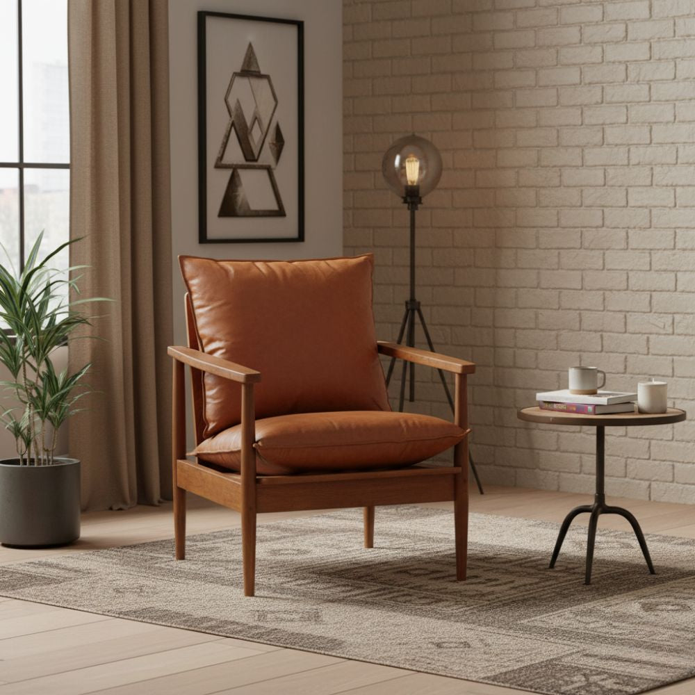 Fauteuil Industriel en Cuir et Bois Design