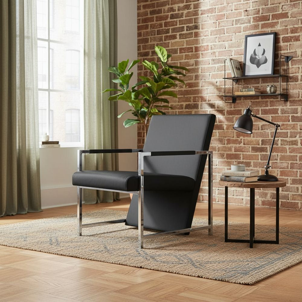 Fauteuil Relax Industriel en Similicuir Noir